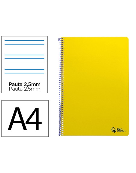 Cuaderno espiral liderpapel a4 smart tapa blanda 80h 75gr pauta 2,5mm con margen color amarillo