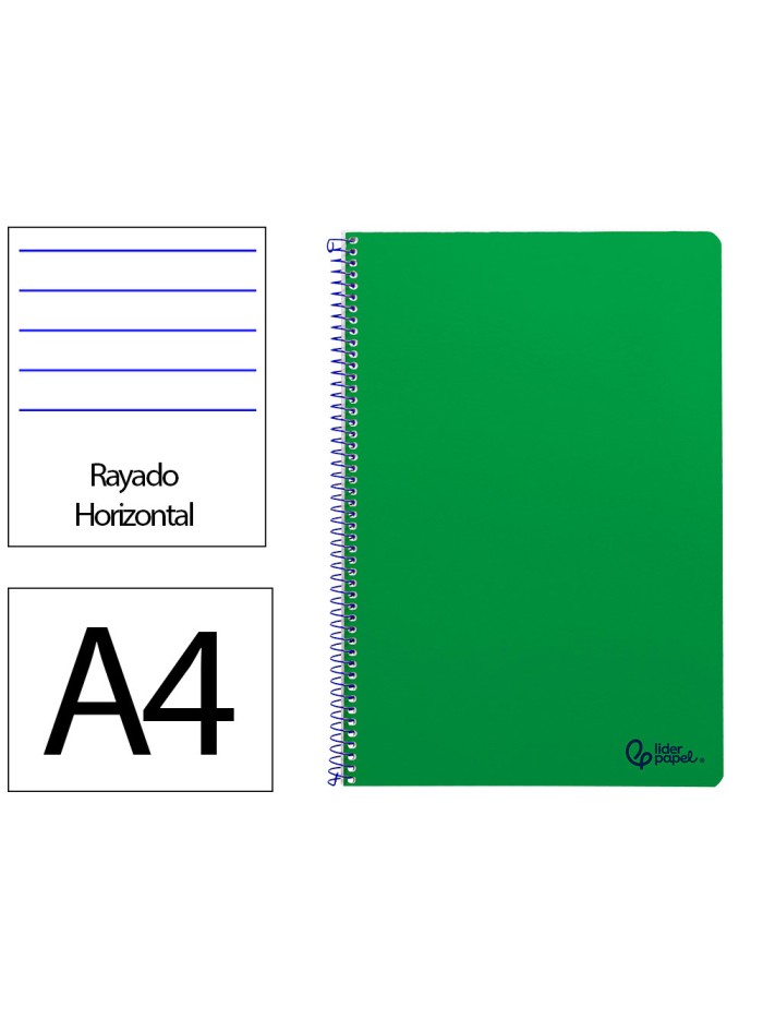 Cuaderno espiral liderpapel a4 smart tapa blanda 80h 75gr rayado horizontal con margen color verde Cuaderno espiral liderpapel a4 smart tapa blanda 80h 75gr rayado horizontal con margen color verde
