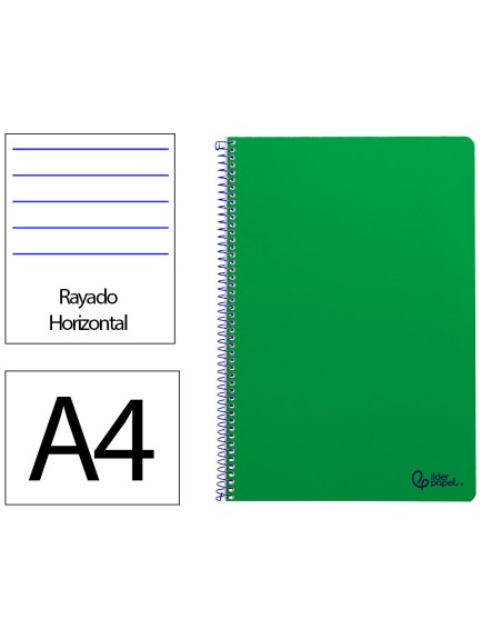 Cuaderno espiral liderpapel a4 smart tapa blanda 80h 75gr rayado horizontal con margen color verde
