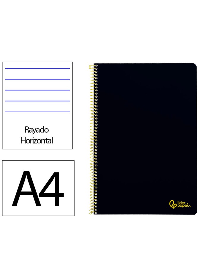 Cuaderno espiral liderpapel a4 smart tapa blanda 80h 75gr rayado horizontal con margen color negro Cuaderno espiral liderpapel a4 smart tapa blanda 80h 75gr rayado horizontal con margen color negro