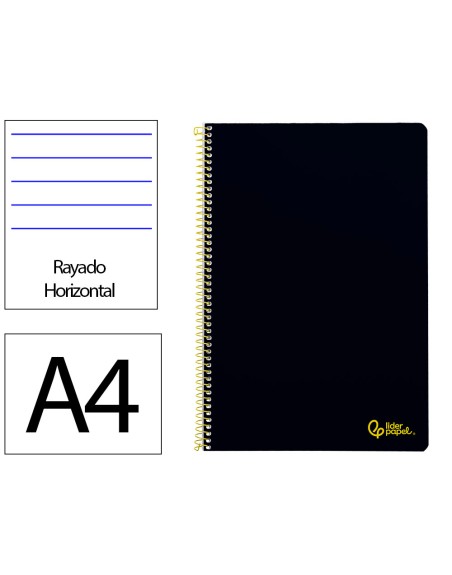 Cuaderno espiral liderpapel a4 smart tapa blanda 80h 75gr rayado horizontal con margen color negro