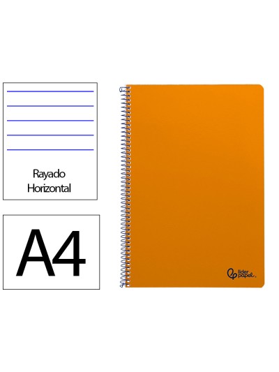 Cuaderno espiral liderpapel a4 smart tapa blanda 80h 75gr rayado horizontal con margen color naranja