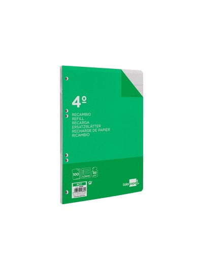 Recambio liderpapel cuarto 100 hojas 60g/m2 pauta 5ª 2.5mm con margen 6 taladros