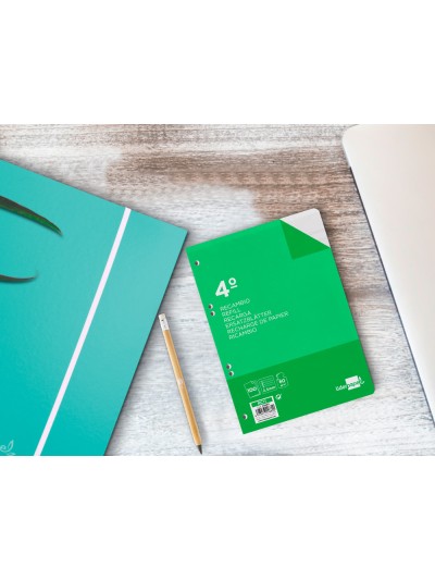 Recambio liderpapel cuarto 100 hojas 60g/m2 pauta 5ª 2.5mm con margen 6 taladros