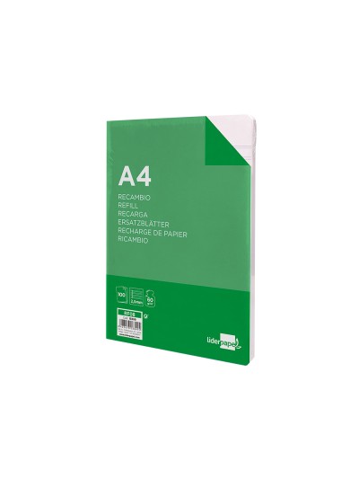 Recambio liderpapel a4 100 hojas 60g/m2 pauta 5ª 2.5mm con margen 4 taladros
