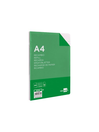 Recambio liderpapel a4 100 hojas 60g/m2 pauta 5ª 2.5mm con margen 4 taladros