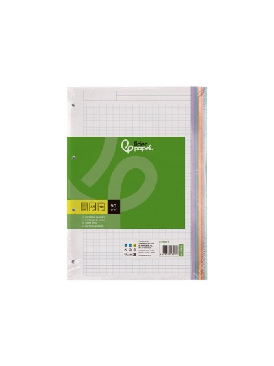 Recambio liderpapel a4 120 hojas 90gr cuadro 5 mm 4 taladros bandas de 5 colores pasteles