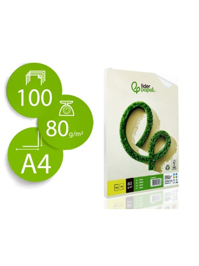 Papel liderpapel a4 80g/m2 reciclado liso paquete de 100 hojas