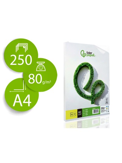 Papel liderpapel a4 80g/m2 liso paquete de 250 hojas