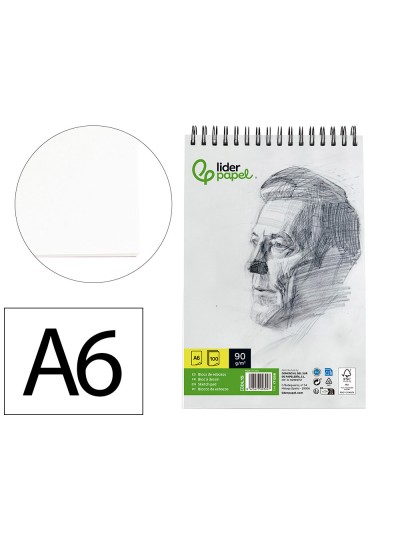 Bloc dibujo liderpapel esbozos espiral din a6 105x148mm 100 hojas 90gr/m2 sin recuadro