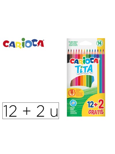 Lapices de colores carioca tita hexagonal 12 unidades colores surtidos + 2 gratis