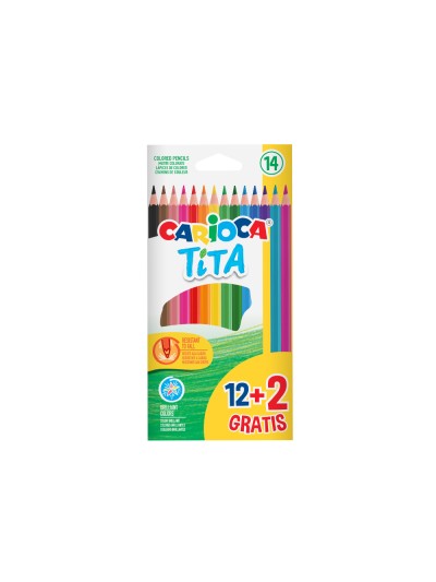 Lapices de colores carioca tita hexagonal 12 unidades colores surtidos + 2 gratis