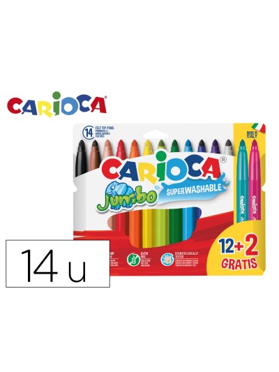 Rotulador carioca jumbo punta gruesa estuche de 12 unidades colores surtidos + 2 gratis