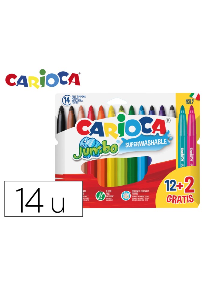 Rotulador carioca jumbo punta gruesa estuche de 12 unidades colores surtidos + 2 gratis Rotulador carioca jumbo punta gruesa estuche de 12 unidades colores surtidos + 2 gratis