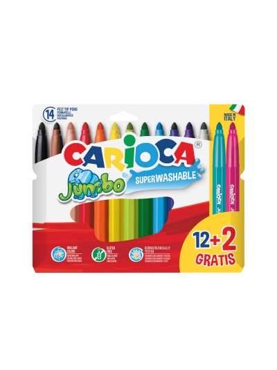 Rotulador carioca jumbo punta gruesa estuche de 12 unidades colores surtidos + 2 gratis