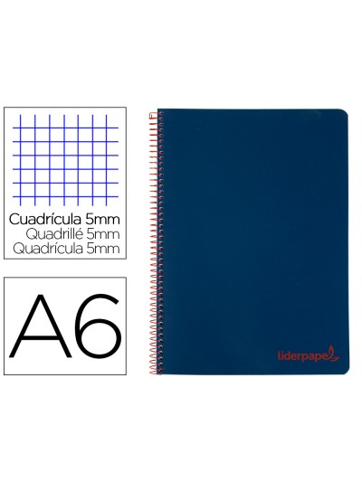 Cuaderno espiral liderpapel a6 micro wonder tapa plastico 120h 90 gr cuadro 5mm 4 bandas color azul marino
