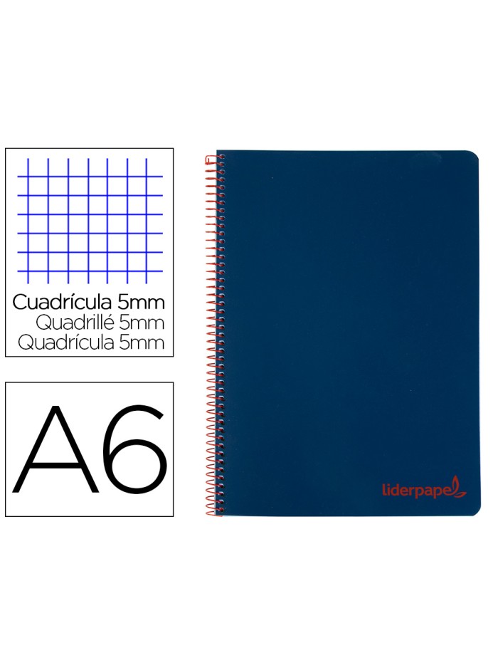 Cuaderno espiral liderpapel a6 micro wonder tapa plastico 120h 90 gr cuadro 5mm 4 bandas color azul marino Cuaderno espiral liderpapel a6 micro wonder tapa plastico 120h 90 gr cuadro 5mm 4 bandas color azul marino