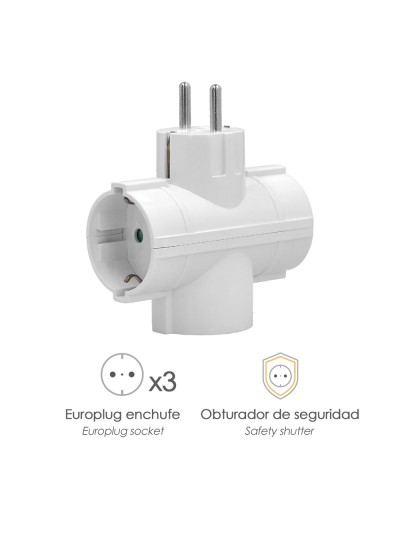 Adaptador Triple Schuko 16 A 250 V.