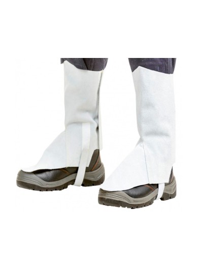 Polaina para soldador faru cuero al cromo ajustable con velcro y hebilla 40 cm