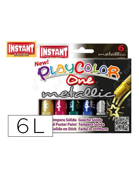 Tempera solida en barra playcolor escolar caja de 6 colores metalizados surtidos