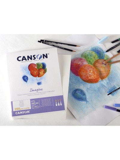 Bloc dibujo multitecnicas canson imagine din a4 encolado liso 21x29,7 cm 50 hojas 200 gr/m2