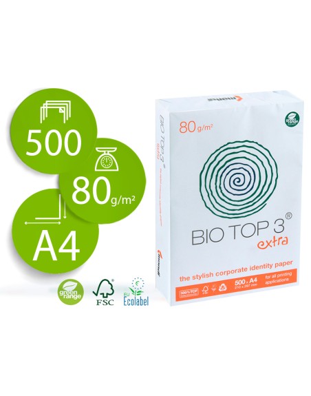 Papel fotocopiadora biotop 80g extra ecologico din a4 paquete de 500 hojas