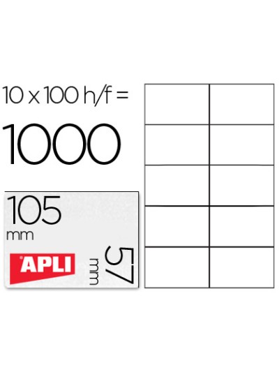Etiqueta adhesiva apli 1278 tamaño 105x57 mm para fotocopiadora laser ink-jet caja con 100 hojas din a4