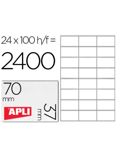 Etiqueta adhesiva apli 1273 tamaño 70x37 mm fotocopiadora laser ink-jet caja con 100 hojas din a4