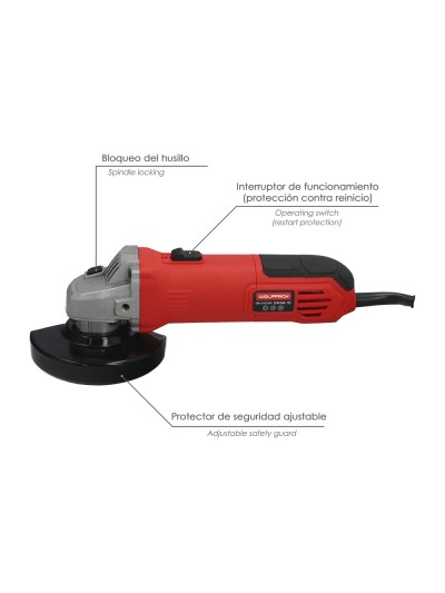 Amoladora Angular 710 Watt. Disco Ø 115 mm. 11.000 R.P.M. Mango 2 Posiciones Eje M14 Protector Disco Ajustable