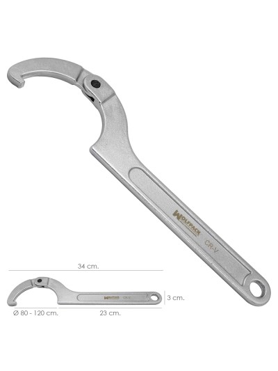 Llave De Gancho Articulada Para Tuberias Ø 80 a 120 mm.