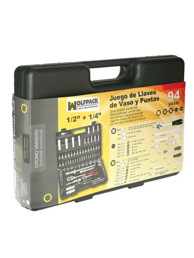 Juego Completo Llaves Vaso, kit 94 Piezas, 1/4"-1/2", Acero Vanadio, Con Maletin