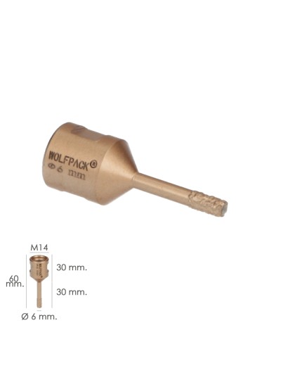Corona Diamante Para Amoladora Ø 6 mm. Conexión Rosca M14. Corte Seco
