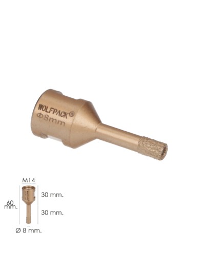 Corona Diamante Para Amoladora Ø 8 mm. Conexión Rosca M14. Corte Seco
