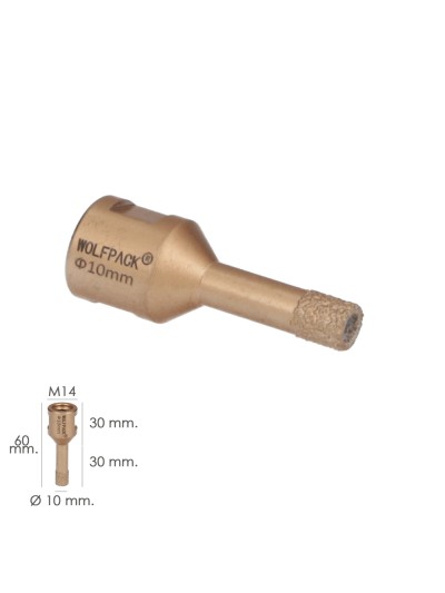 Corona Diamante Para Amoladora Ø 10 mm. Conexión Rosca M14. Corte Seco