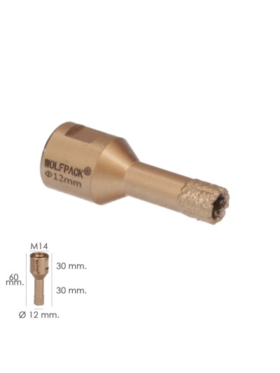 Corona Diamante Para Amoladora Ø 12 mm. Conexión Rosca M14. Corte Seco