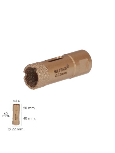 Corona Diamante Para Amoladora Ø 22 mm. Conexión Rosca M14. Corte Seco
