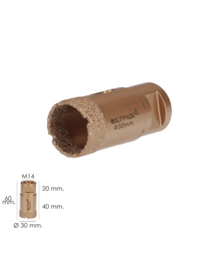 Corona Diamante Para Amoladora Ø 30 mm. Conexión Rosca M14. Corte Seco