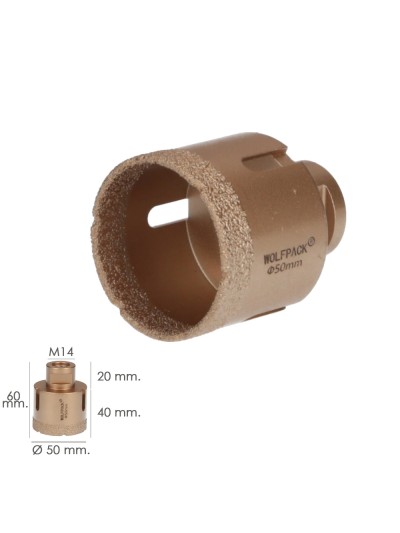 Corona Diamante Para Amoladora Ø 50 mm. Conexión Rosca M14. Corte Seco
