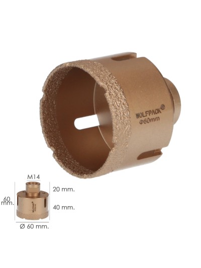 Corona Diamante Para Amoladora Ø 60 mm. Conexión Rosca M14. Corte Seco