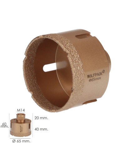 Corona Diamante Para Amoladora Ø 65 mm. Conexión Rosca M14. Corte Seco