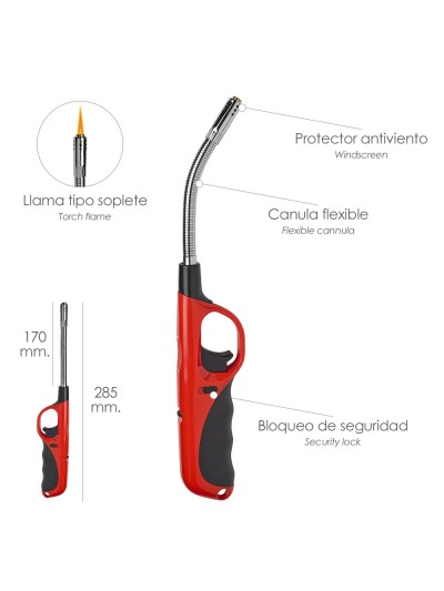 Encendedor / Mechero Gas Antiviento Llama Tipo Soplete 285 mm.