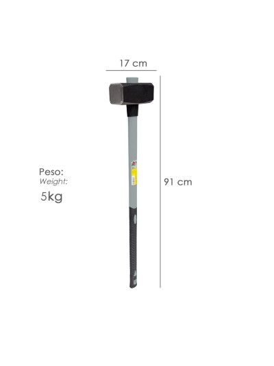 Maza Con Mango Fibra Vidrio 5 Kg. Cabeza Forjada, Con Anillo Anti Vibración, Maza / Porro