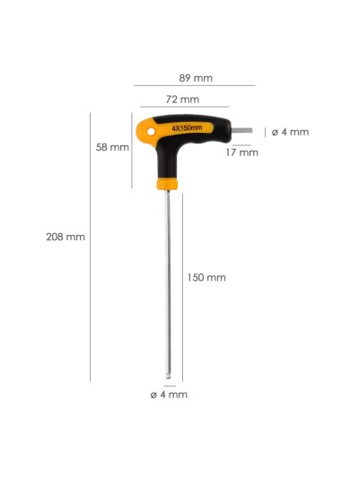 Llave Allen Con Bola Mango Bimaterial "Soft Touch" Forma T 4,0 mm. Acero Cromo Vanadio, Destornillador allen, llave hexagonal
