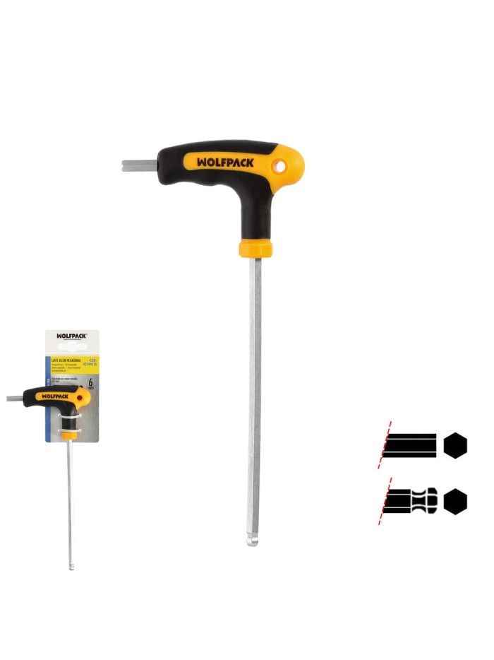Llave Allen Con Bola Mango Bimaterial "Soft Touch" Forma T 6,0 mm. Acero Cromo Vanadio, Destornillador allen, llave hexagonal