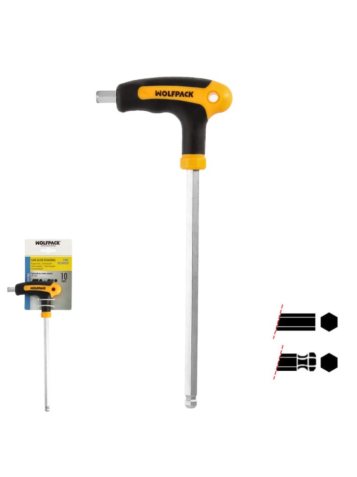 Llave Allen Con Bola Mango Bimaterial "Soft Touch" Forma T 10,0 mm. Acero Cromo Vanadio, Destornillador allen, llave hexagonal