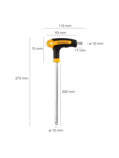 Llave Allen Con Bola Mango Bimaterial "Soft Touch" Forma T 10,0 mm. Acero Cromo Vanadio, Destornillador allen, llave hexagonal