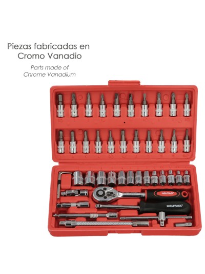 Juego Llaves De Vaso y Puntas 1/4" 46 Piezas. Con Apadtador. Cromo Vanadio, Kit Llave Combinada, Kit Carraca, Juego Llaves Vaso
