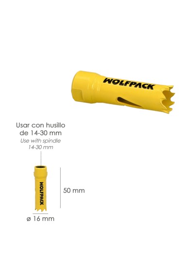 Corona Sierra Bimetal Ø 16 mm. Templado Termico, Base Reforzada. Corona Madera, Broca Agujeros Madera, Acero, Hierro, Plasticos