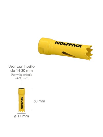 Corona Sierra Bimetal Ø 17 mm. Templado Termico, Base Reforzada. Corona Madera, Broca Agujeros Madera, Acero, Hierro, Plasticos