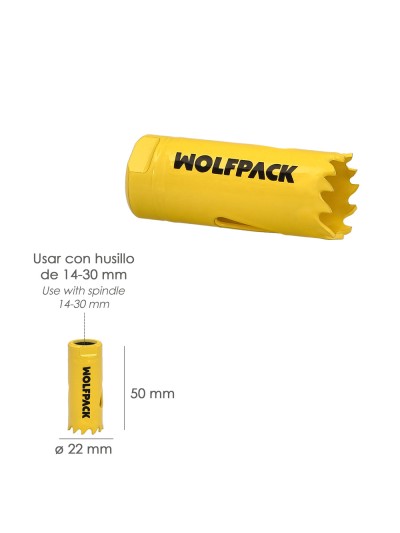Corona Sierra Bimetal Ø 22 mm. Templado Termico, Base Reforzada. Corona Madera, Broca Agujeros Madera, Acero, Hierro, Plasticos
